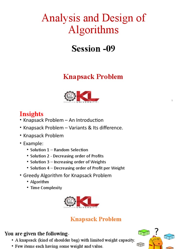 Session 9 - Knapsack Problem | PDF | Mathematics Of Computing | Systems ...