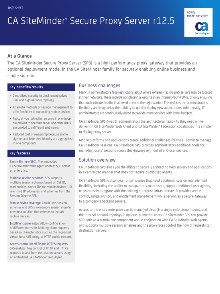Ca Siteminder Secure Proxy Server R12.5: at A Glance | PDF | Proxy ...