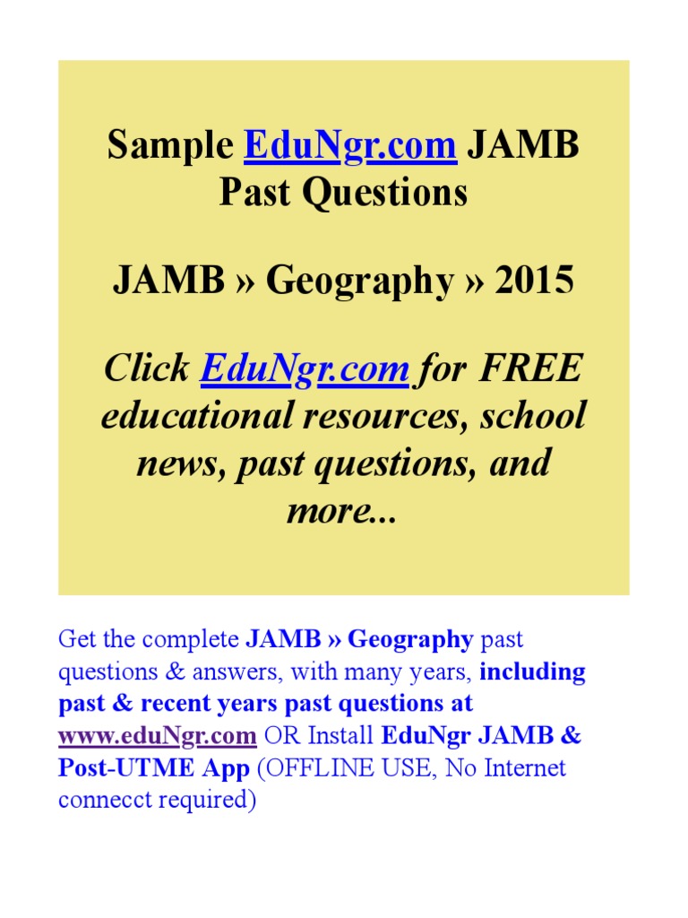 JAMB Geography Past Questions EduNgr Sample PDF Earth Rock (Geology)
