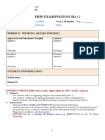 AE2 Writing Midterm - Test Paper & Answer Sheet (Online) 11.2021 - Ks Test 1