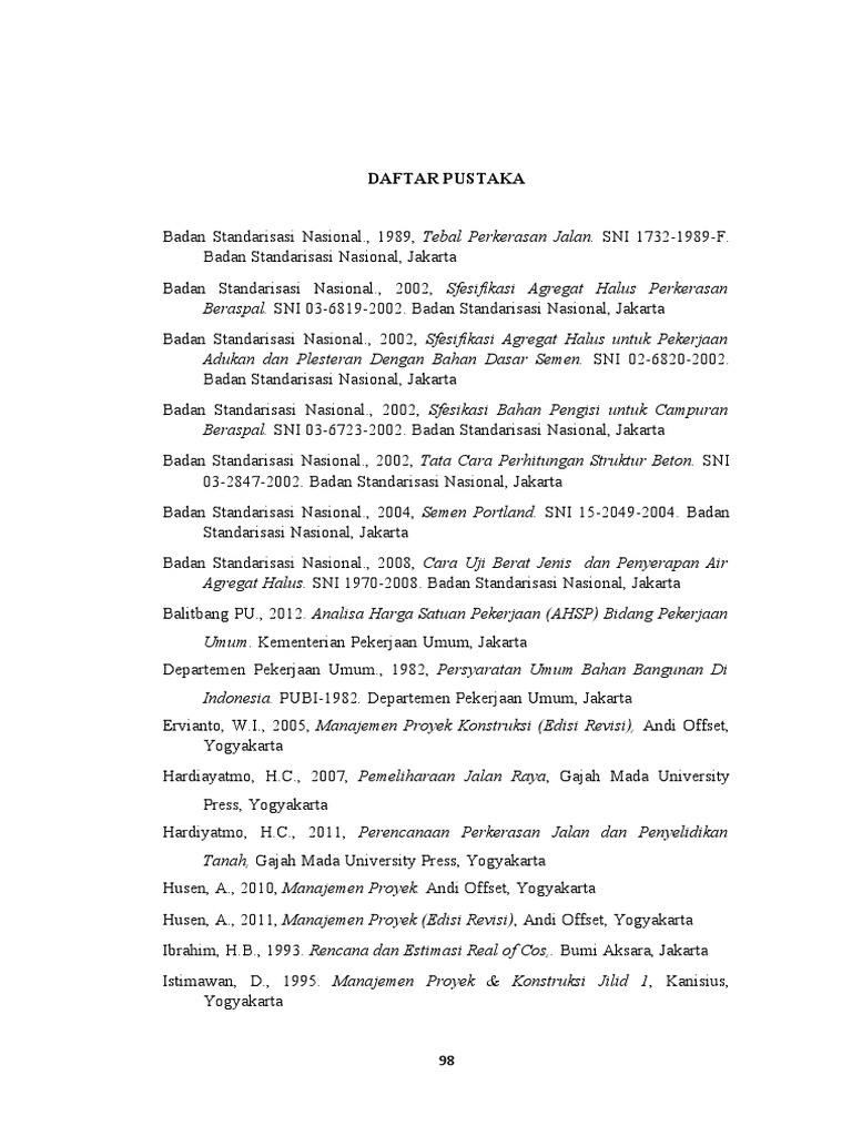 Daftar Pustaka Standar Konstruksi Jalan | PDF | Teknologi & Rekayasa