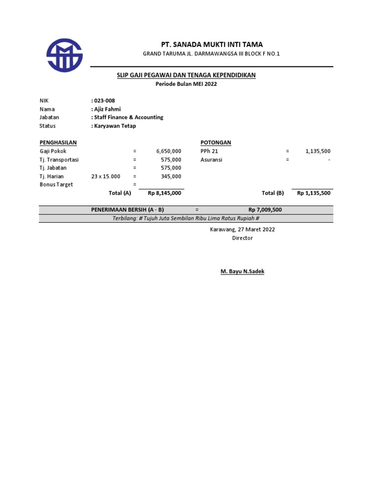 Slip Gaji Excel e PDF