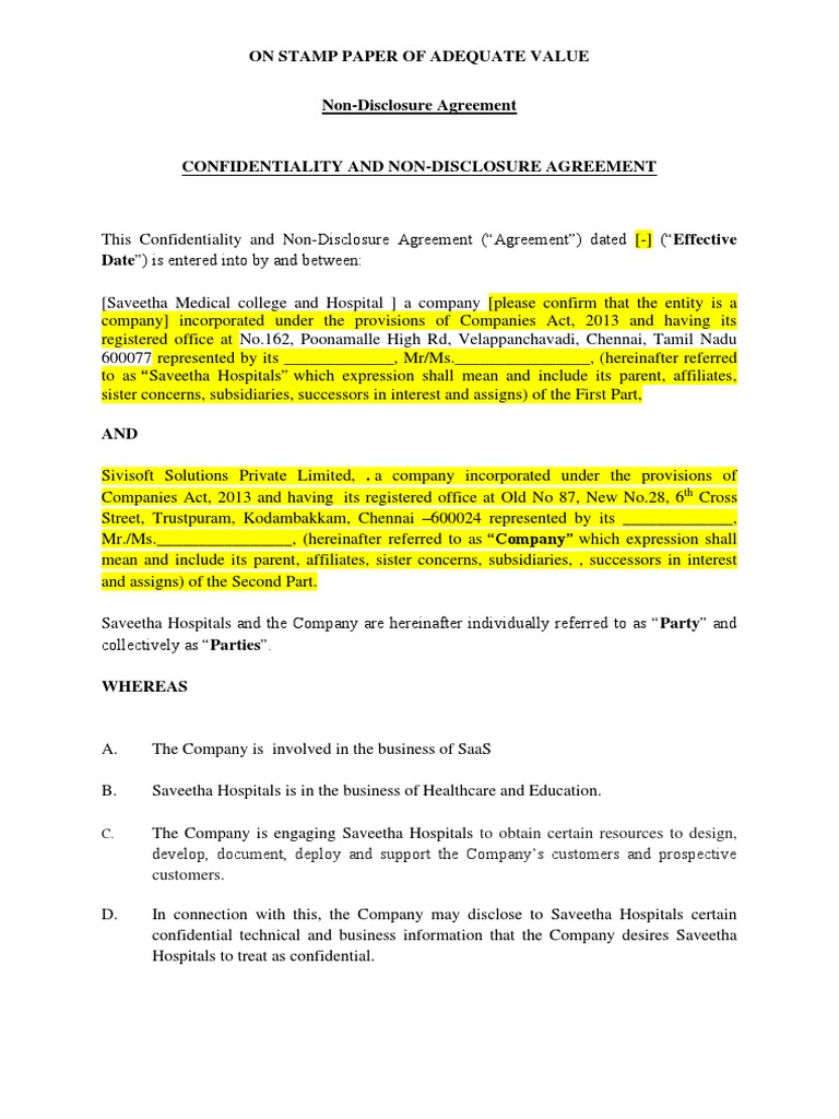 On Stamp Paper of Adequate Value | PDF | Non Disclosure Agreement ...