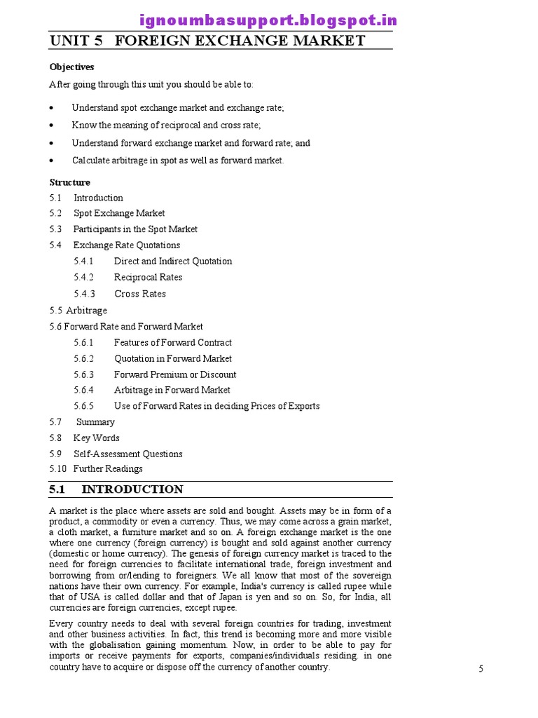 IGNOU Foreign Exchange Market PDF Foreign Exchange Market