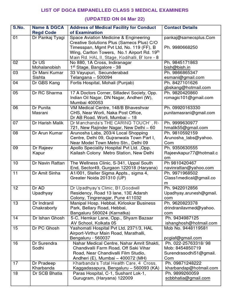 Class 3 Medical Examiners PDF Health Care Health Sciences
