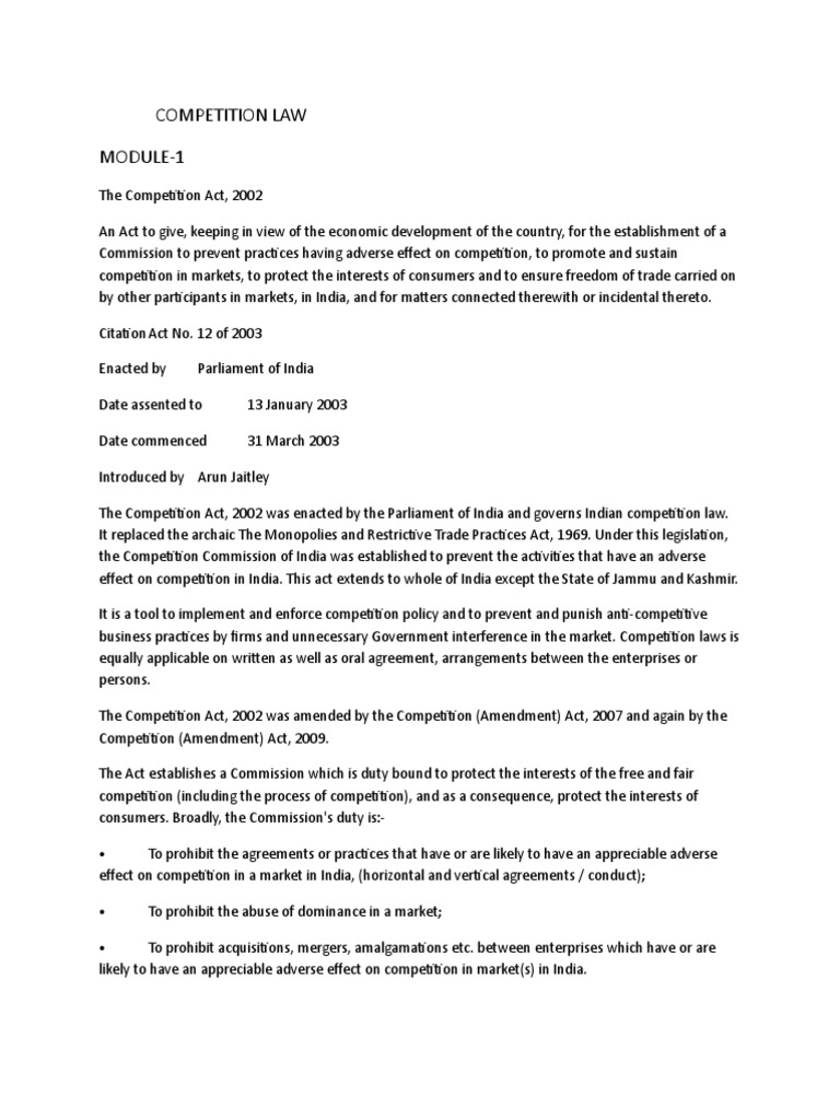 Overview of Competition Law in India | PDF | Competition Law | Private Law