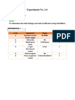 Experiment No. 2.6: To Determine The Hall Voltage and Hall Coefficient Using Hall Effect