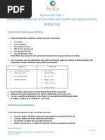 Assessment Task 1 SITXWHS003 Implement and Monitor Work Health and Safety Practices Written Test