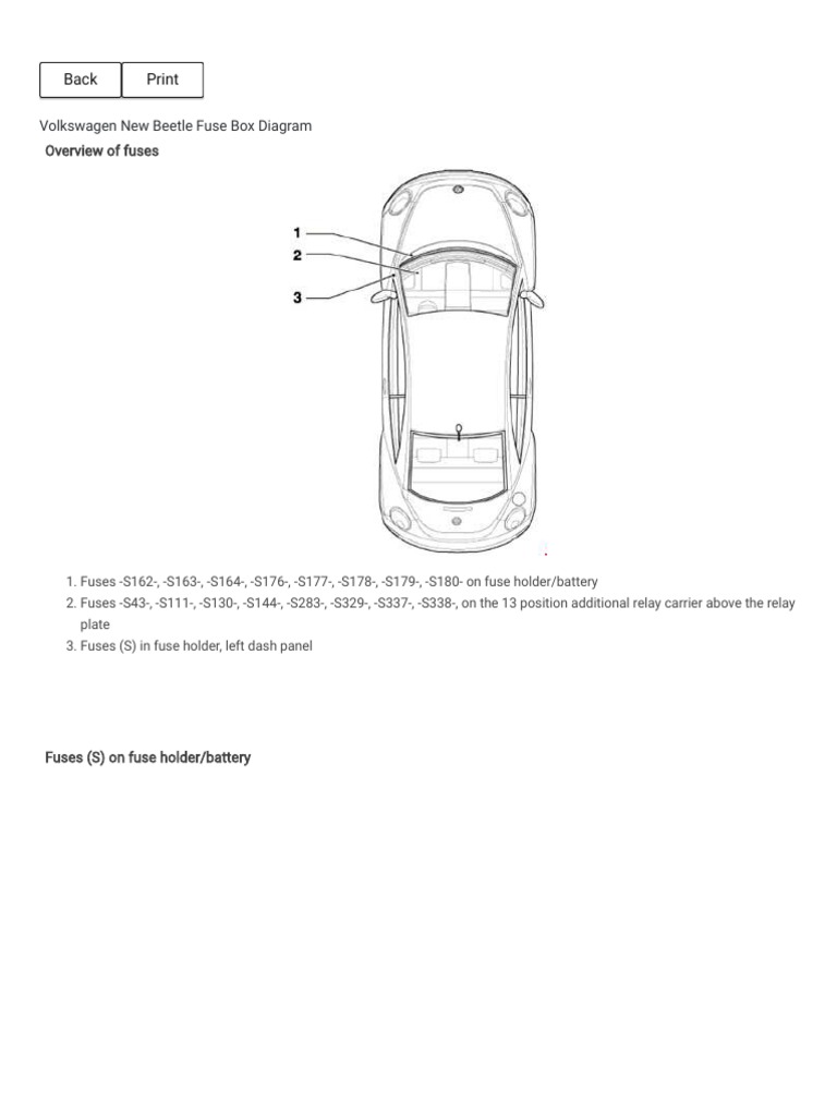 Print Version Volkswagen New Beetle Fuse Box Diagram PDF Fuel
