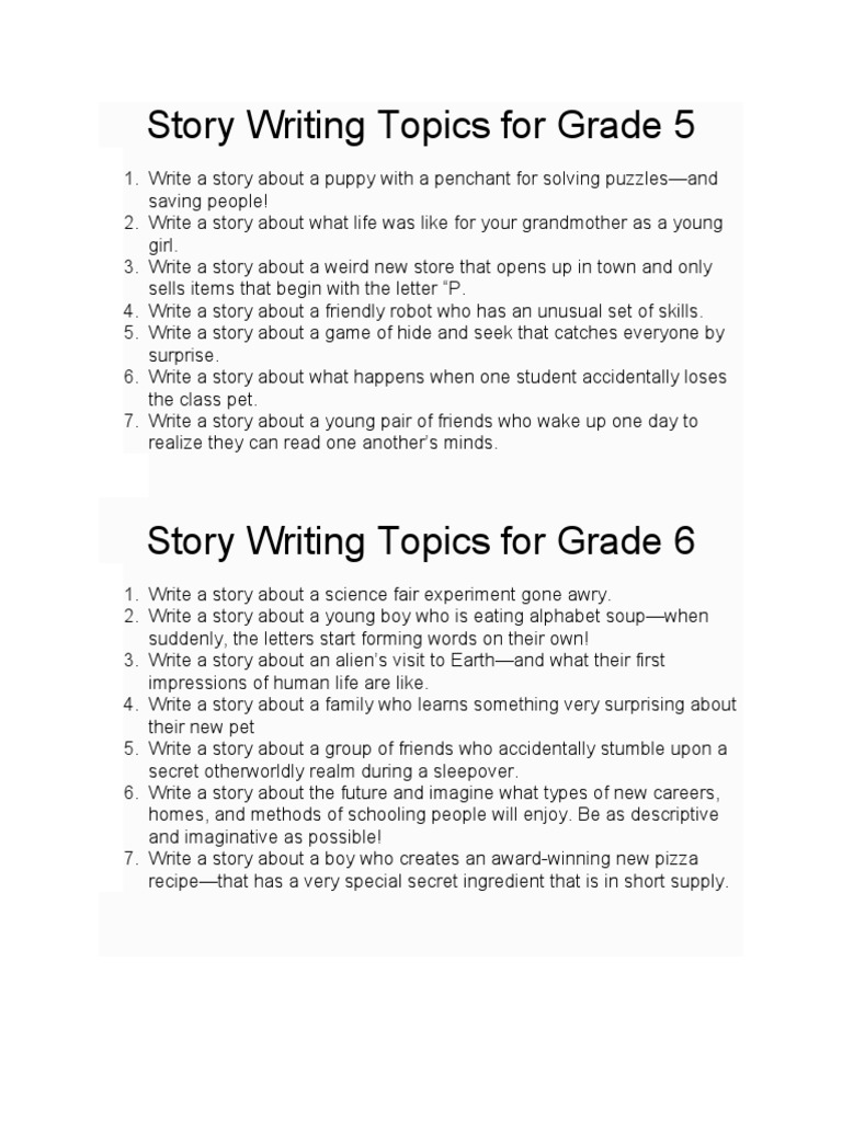 Story Writing Topics For Grade 5, PDF, Experience