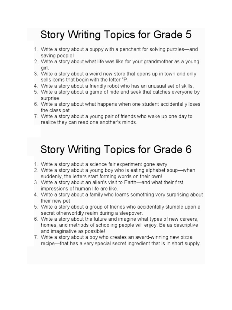 Story Writing Topics For Grade 5 | PDF | Experience | Emotions