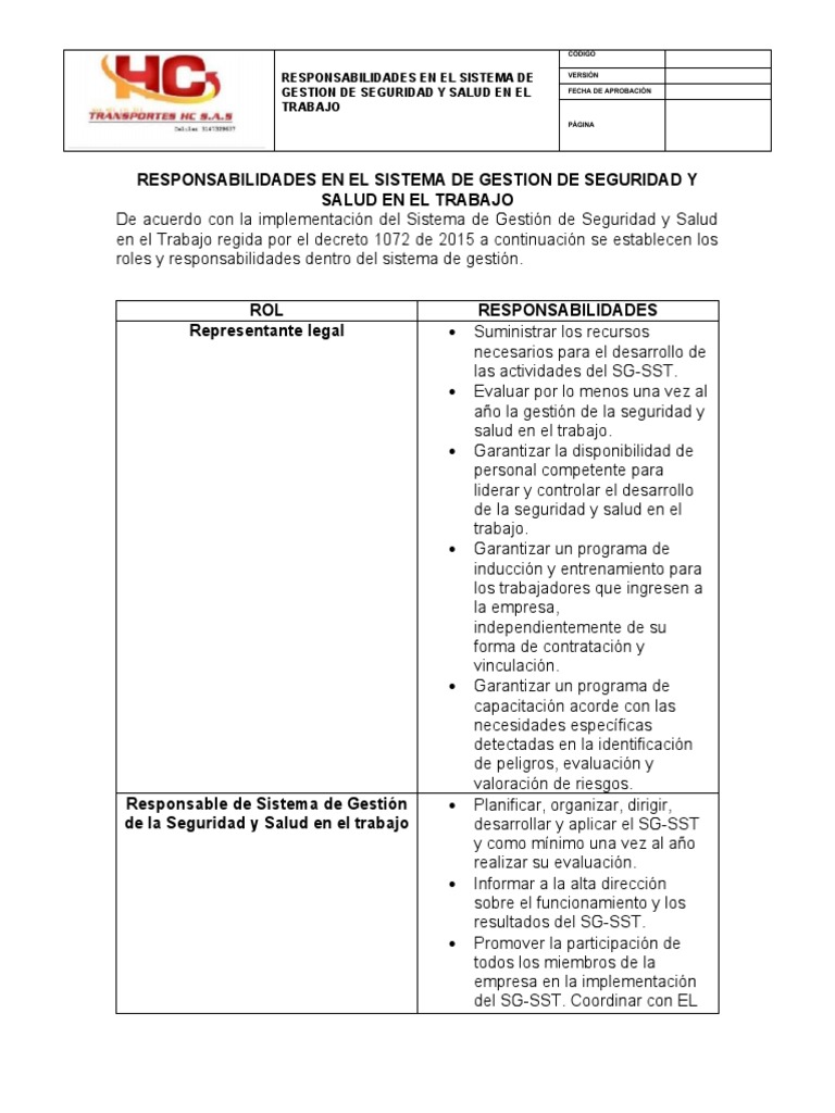 Responsabilidades en El Sistema de Gestion de Seguridad y Salud en El ...