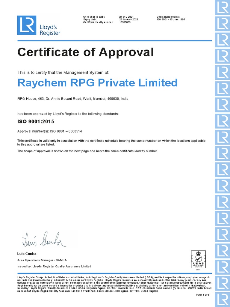 Certificate of Approval ISO 9001-2015 | PDF | Electrical Substation ...