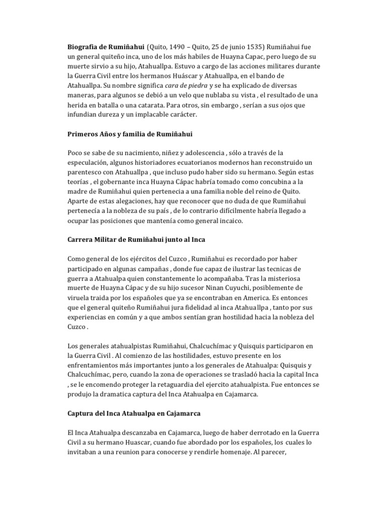 Biografia de Rumiñahui | PDF | Imperio Inca | Agitación