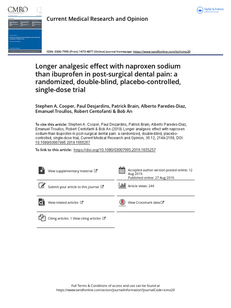 Longer Analgesic Effect With Naproxen Sodium Than Ibuprofen in Post