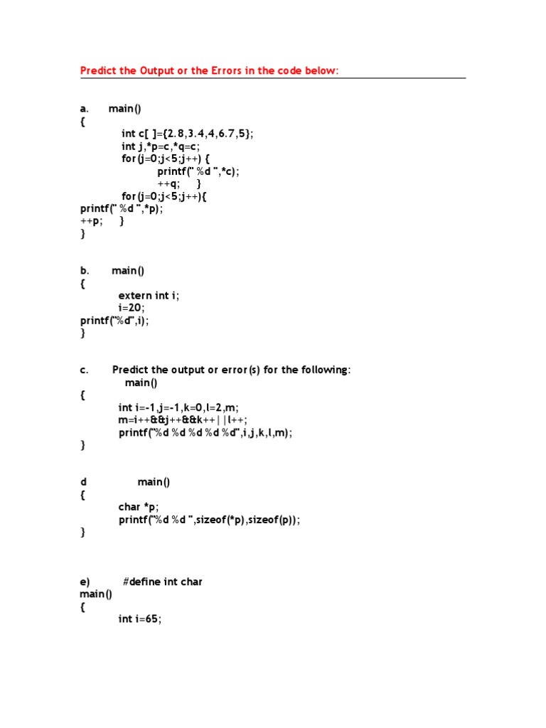C10 Predict The Output And The Errors C Software Engineering