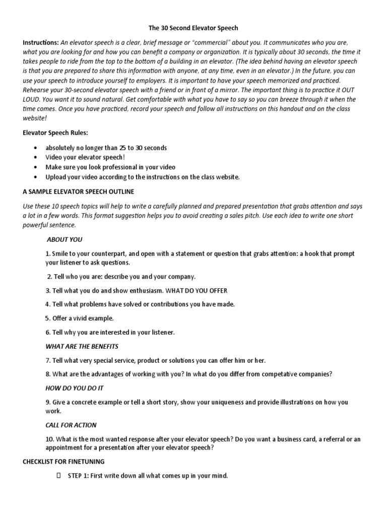 the-30-second-elevator-speech-1-pdf-question-job-hunting