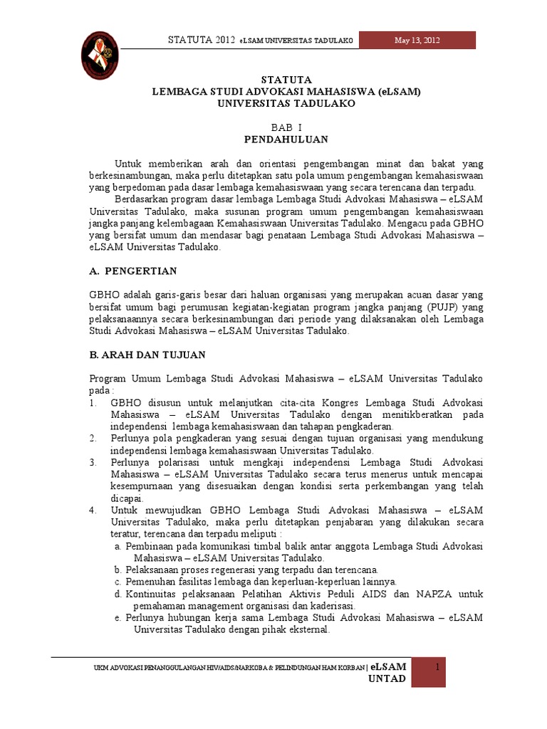 Statuta eLSAM Universitas Tadulako | PDF