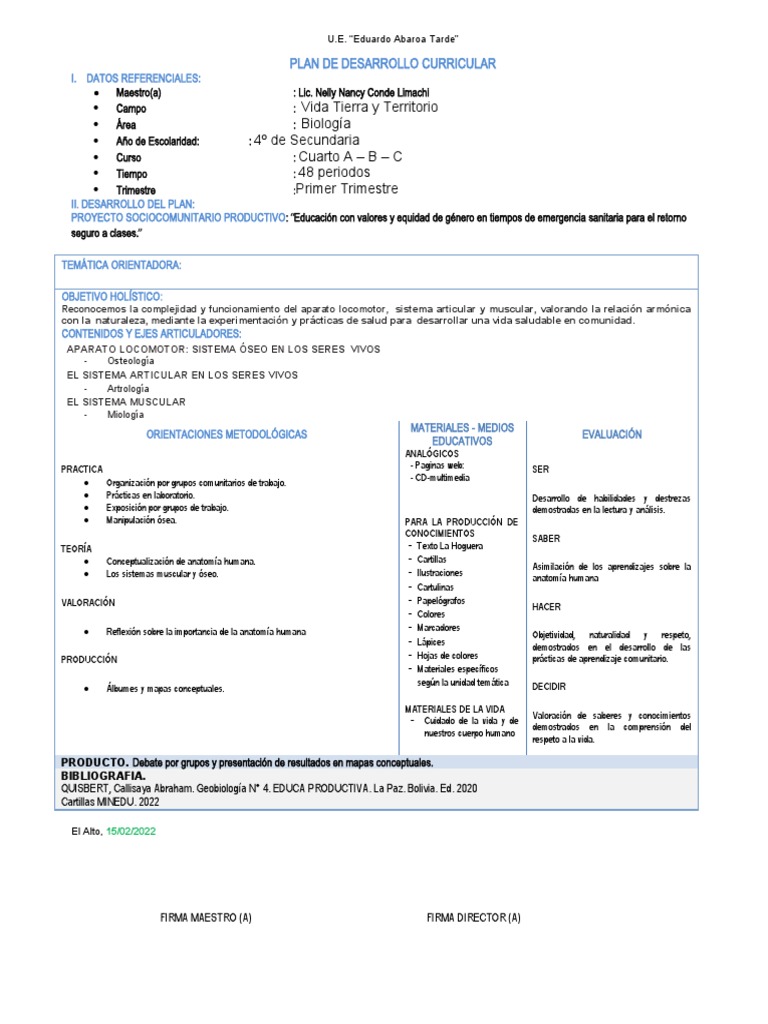 Plan de Desarrollo Curricular en Biología | PDF | Evolución | Vida