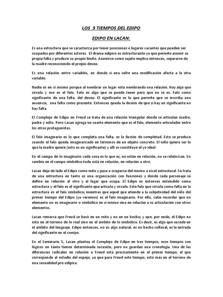 Tres Tiempos del Edipo en Lacan | PDF | Jacques Lacan | Complejo de Edipo