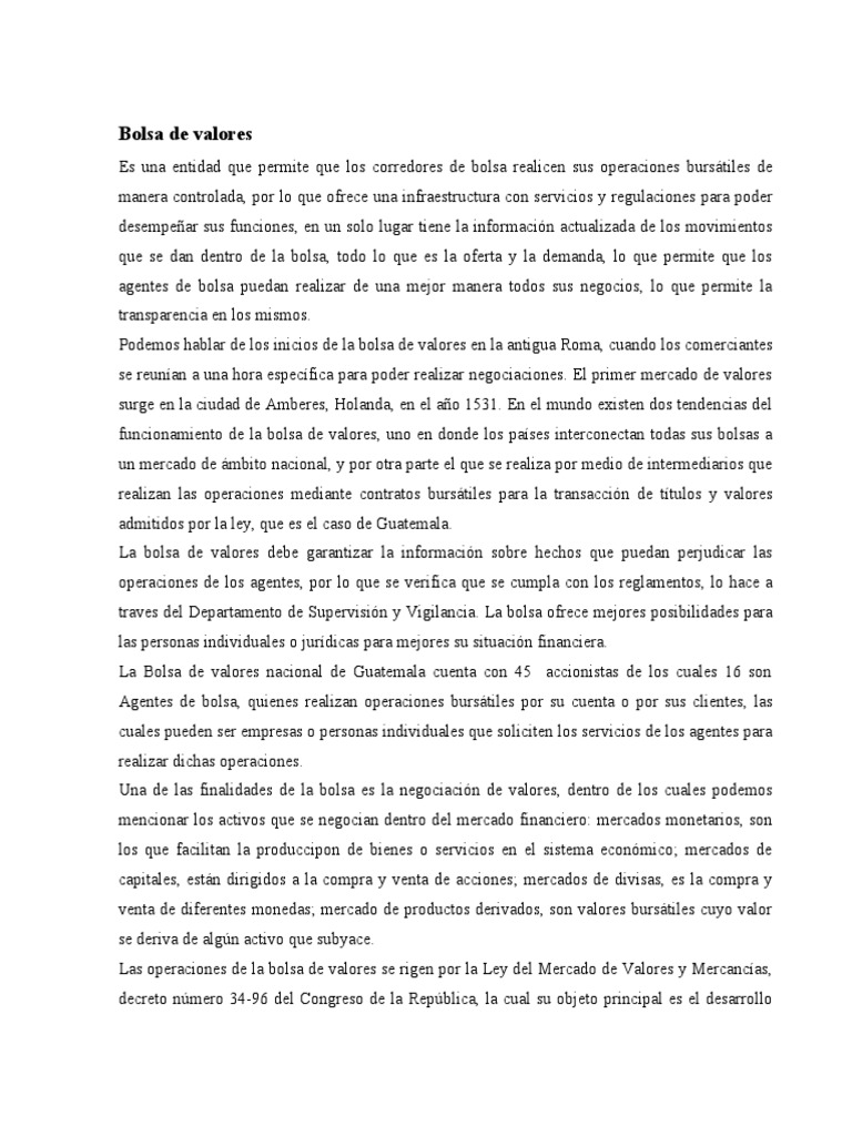 Objetivos del Mercado Bursátil en Guatemala | PDF | Bolsa | Bolsa de ...
