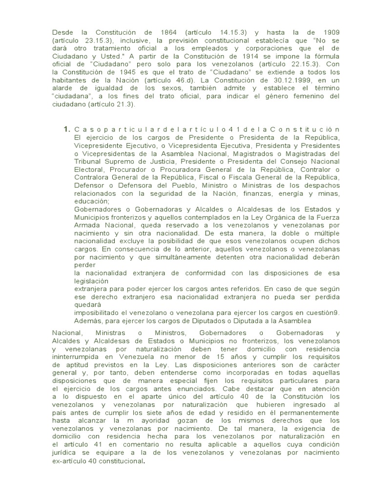 Desde La Constitución de 1864 Ciudadania | PDF | Venezuela | Naturalización
