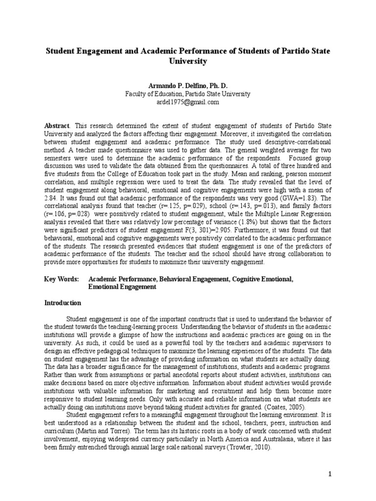 Student Engagement and Academic Success | PDF | Teachers | Learning