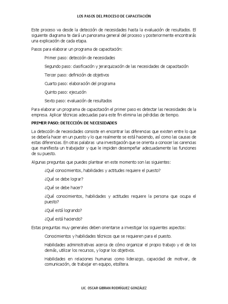 Pasos del Proceso de Capacitación | PDF | Evaluación | Comportamiento