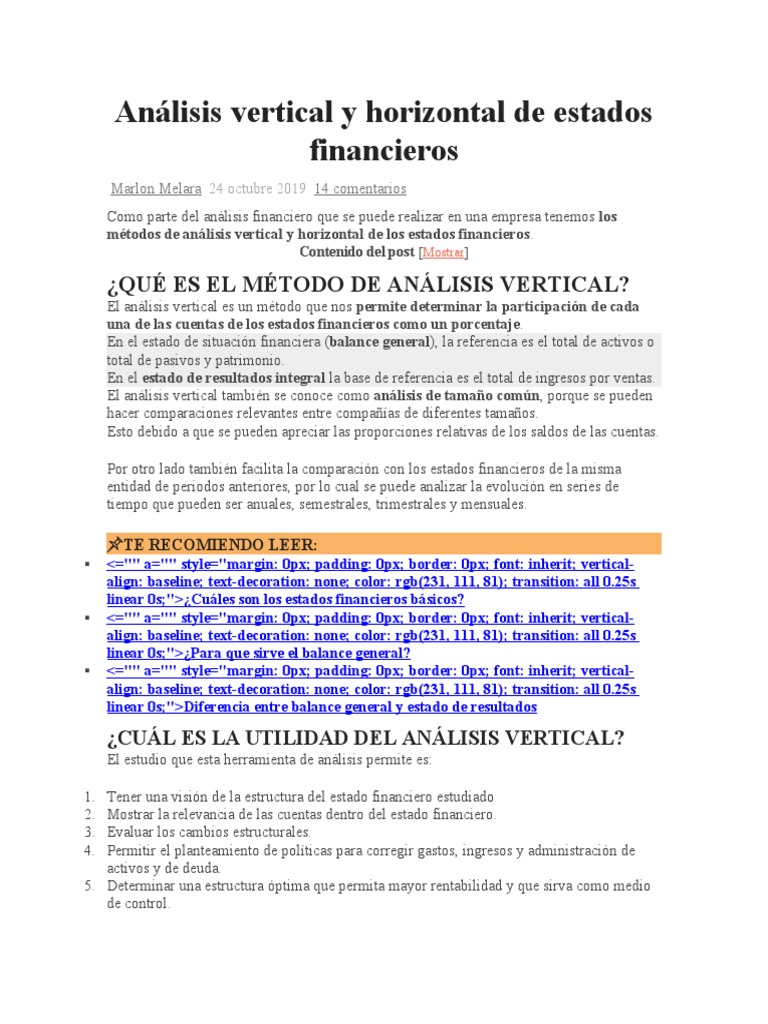 Image Result For Anlisis Vertical Y Horizontal De Estados Financieros