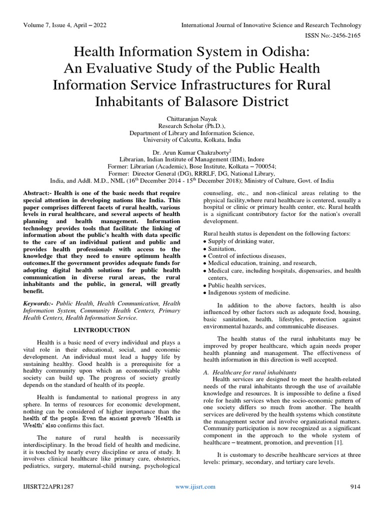 Health Information System in Odisha An Evaluative Study of The Public ...