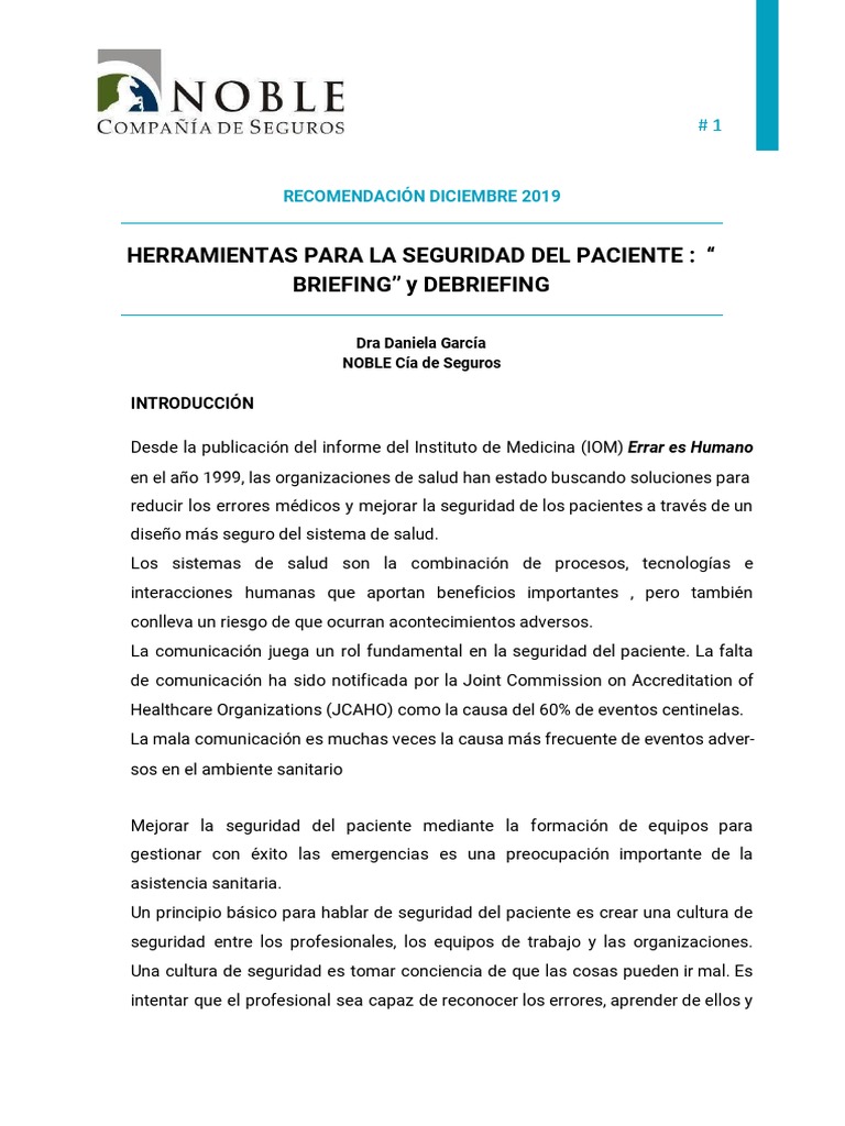 Briefing y Debriefing en Seguridad Sanitaria | PDF | Seguridad del ...