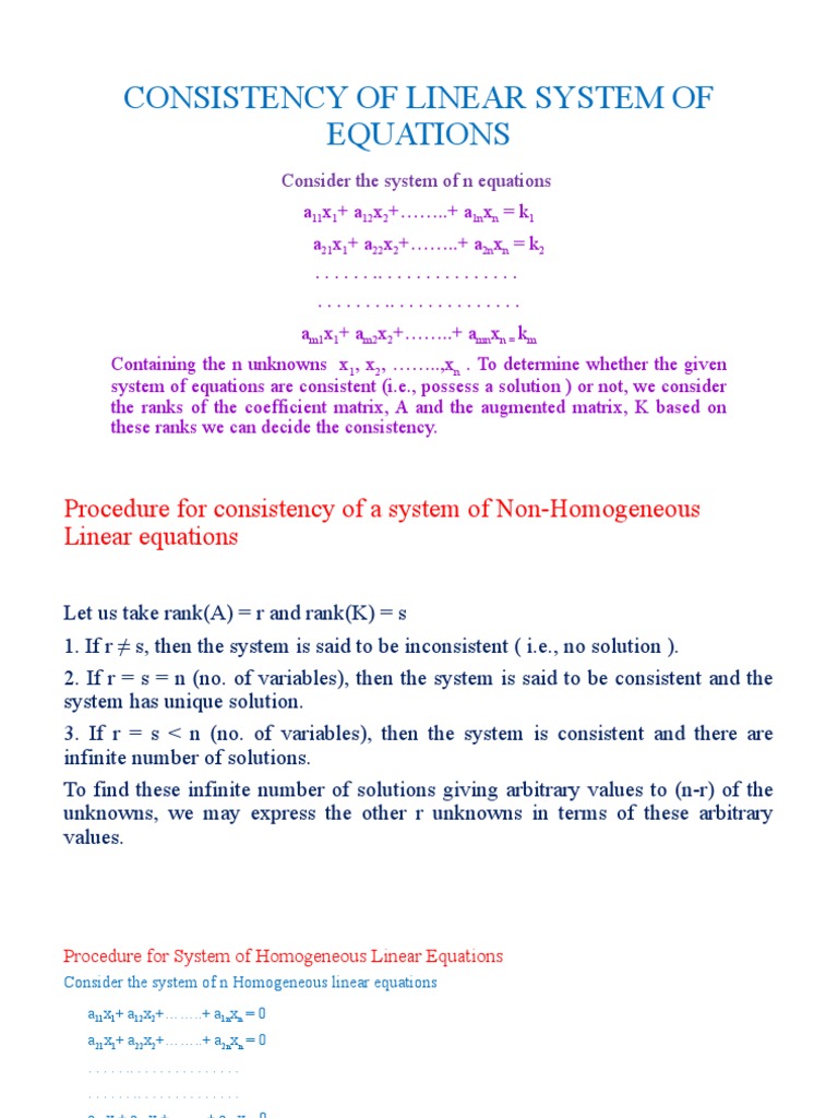 Consistency of Linear System of Equations | PDF | System Of Linear ...