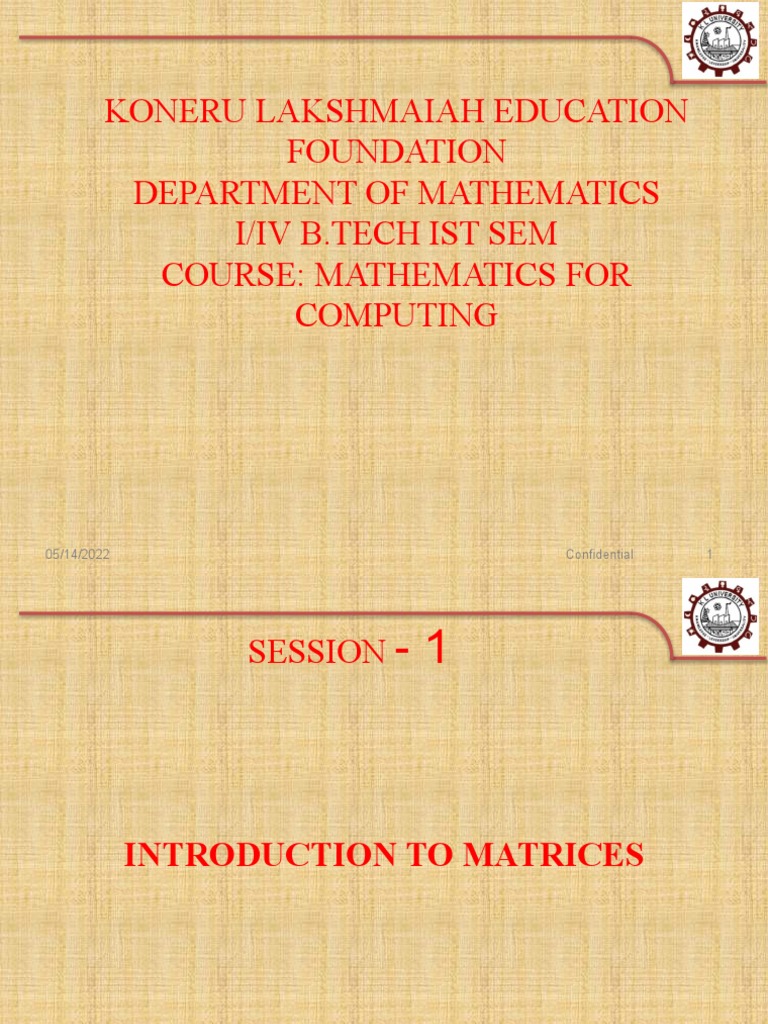 Koneru lakshmaiah education foundation department of mathematics i iv b