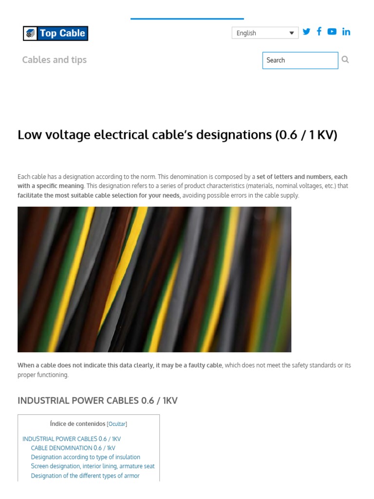 Low voltage electrical cable's designations (0.6 _ 1 KV) _ Top Cable