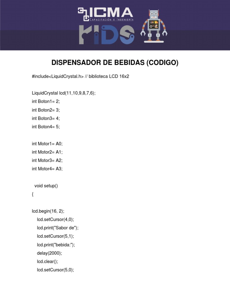 Código Arduino para Dispensador de Bebidas | PDF | Informática | Tecnología