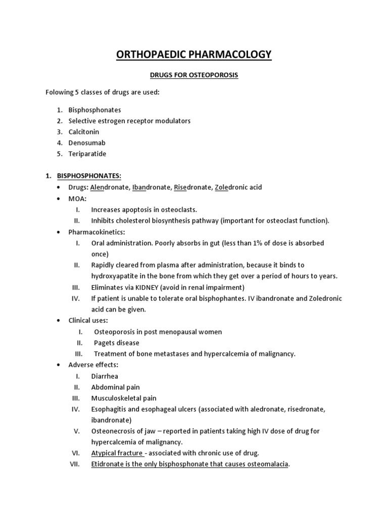 Orthopaedic Pharmacology Drugs For Osteoporosis PDF Osteoporosis