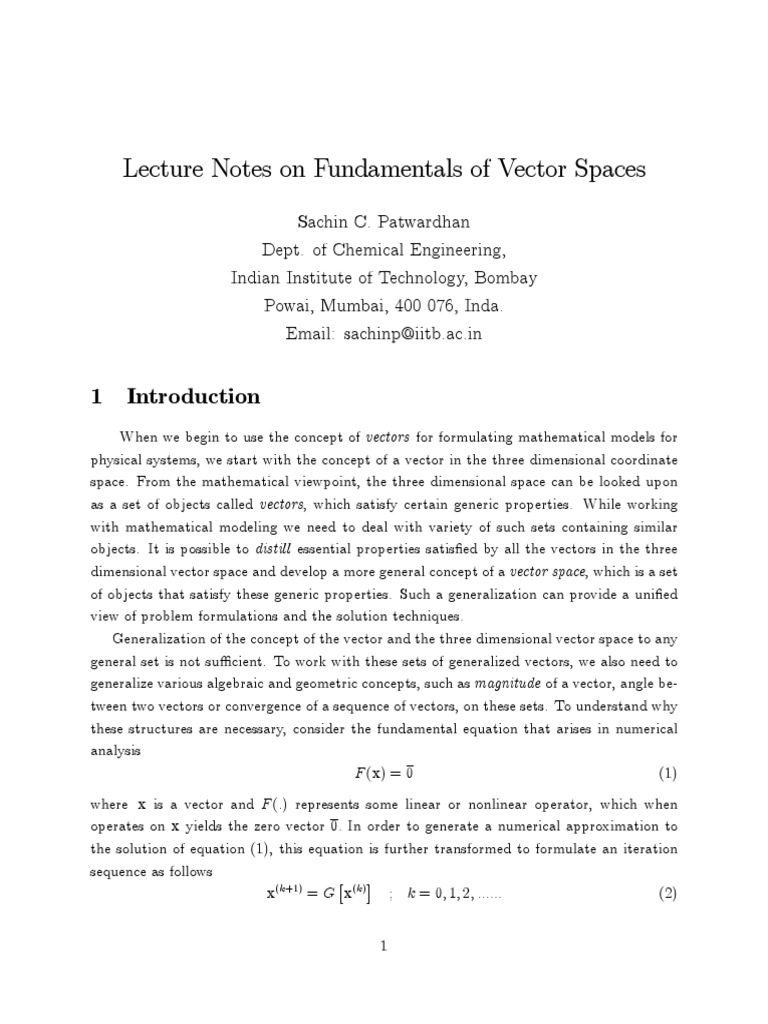 Lecture Notes On Fundamentals of Vector Spaces | PDF | Vector Space ...