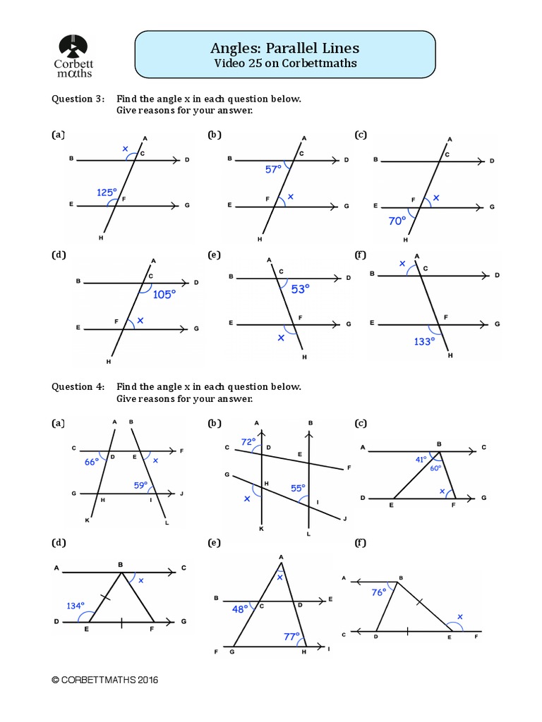 Angles Parallel Lines Video 25 On Corbettmaths PDF Speed
