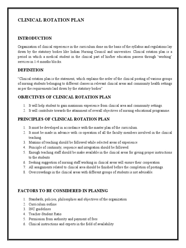 Clinical Rotation Plan Overview | PDF | Nursing | Curriculum