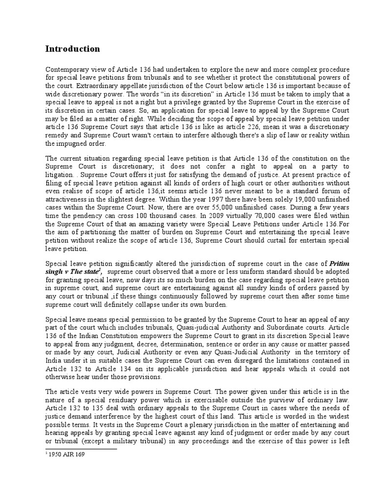 Understanding Article 136: Special Leave Petitions | PDF | Supreme ...