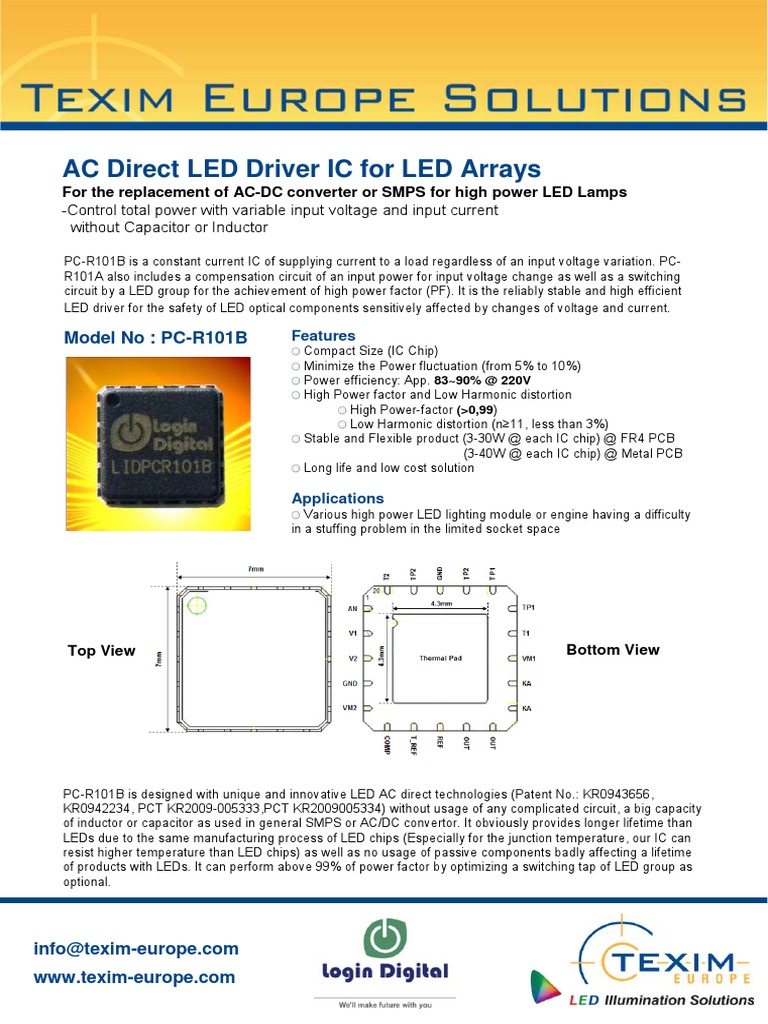 AC Direct LED Driver IC For LED Arrays Model No PCR101B PDF Electrical Network Capacitor