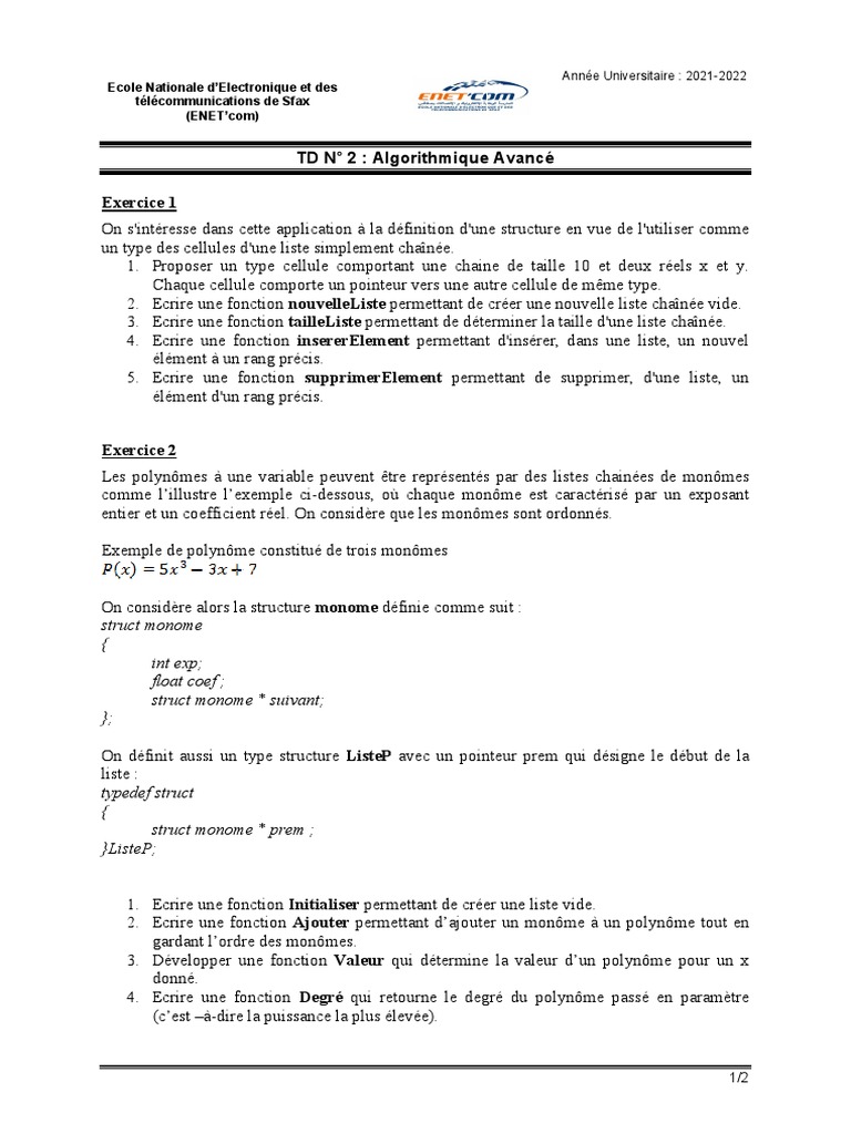 Structures de données en algorithmique avancée | PDF | Polynôme ...