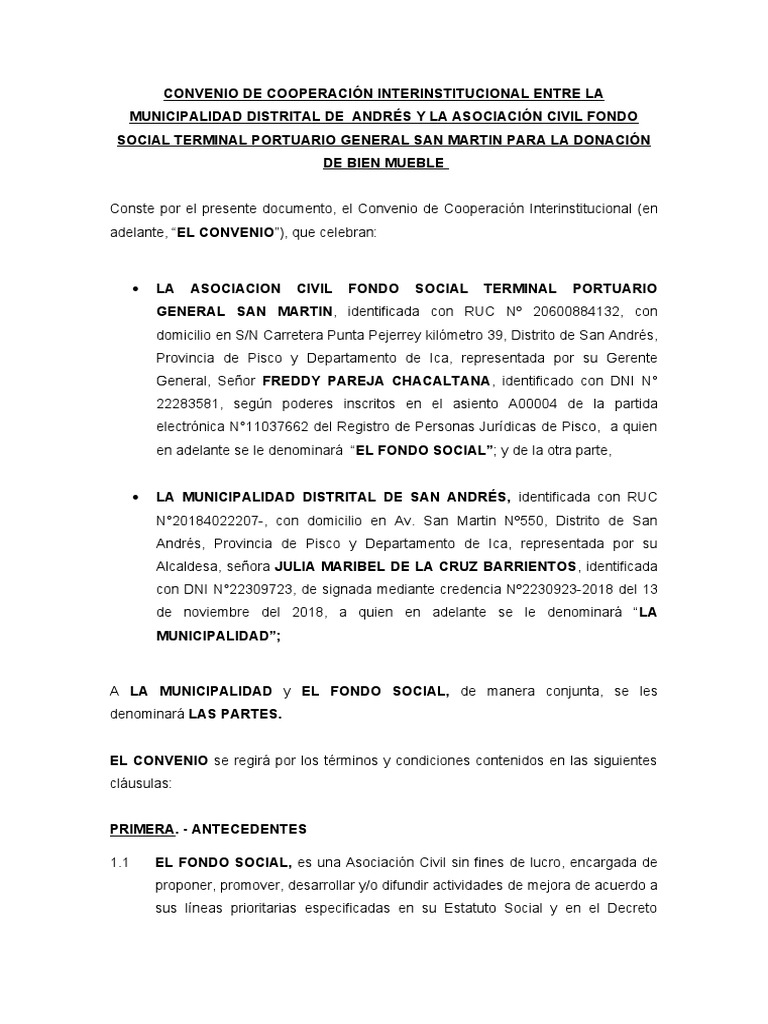 Convenio de Cooperación Interinstitucional Entre La Municipalidad ...