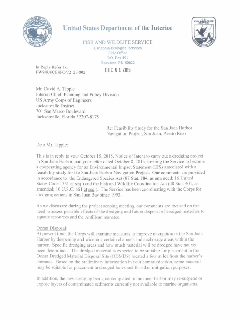 APPENDIX J Correspondence 2018 IFR:EA Mass Mort Manatees | PDF