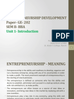 Entrepreneurship Development Paper-GE - 202 Sem Ii - Bba: Unit 1 - Introduction