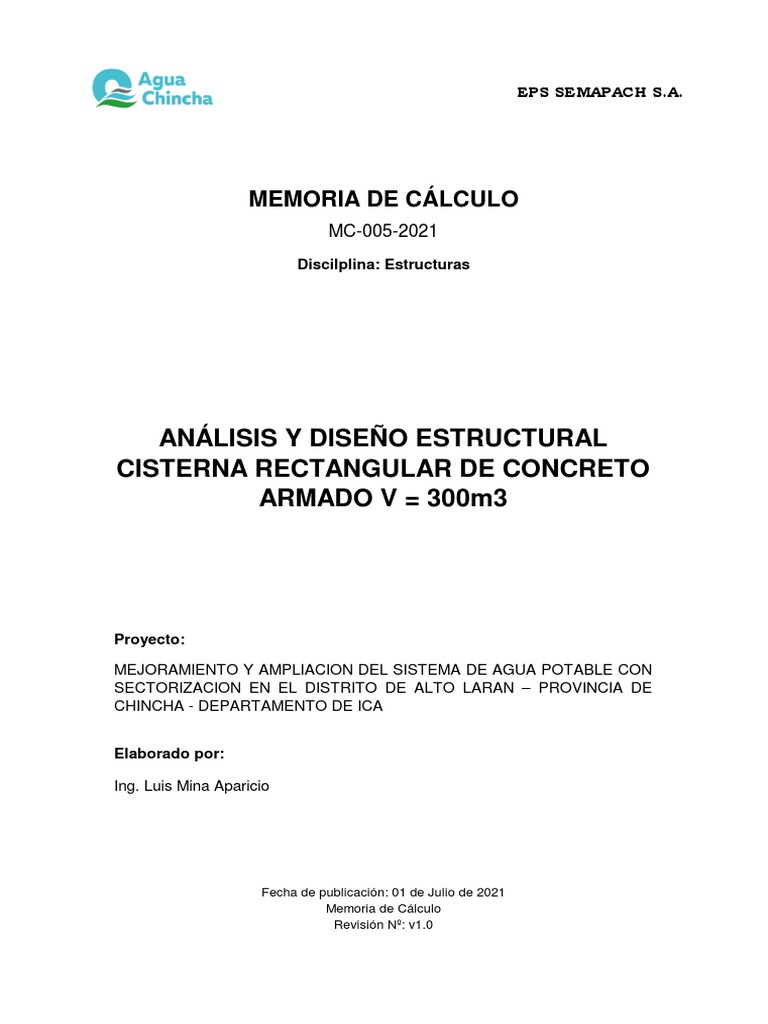 MC - Cisterna Rectangular 300m3 | Descargar gratis PDF | Hormigón ...