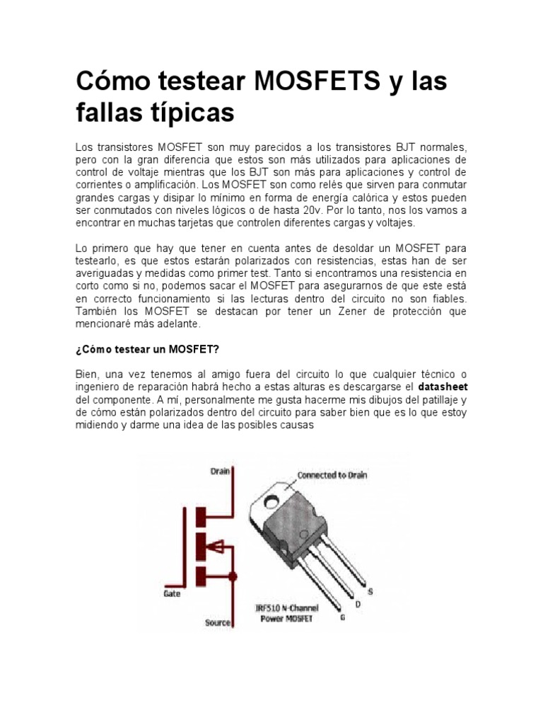 Como Testear Mosfet PDF Mosfet Transistor