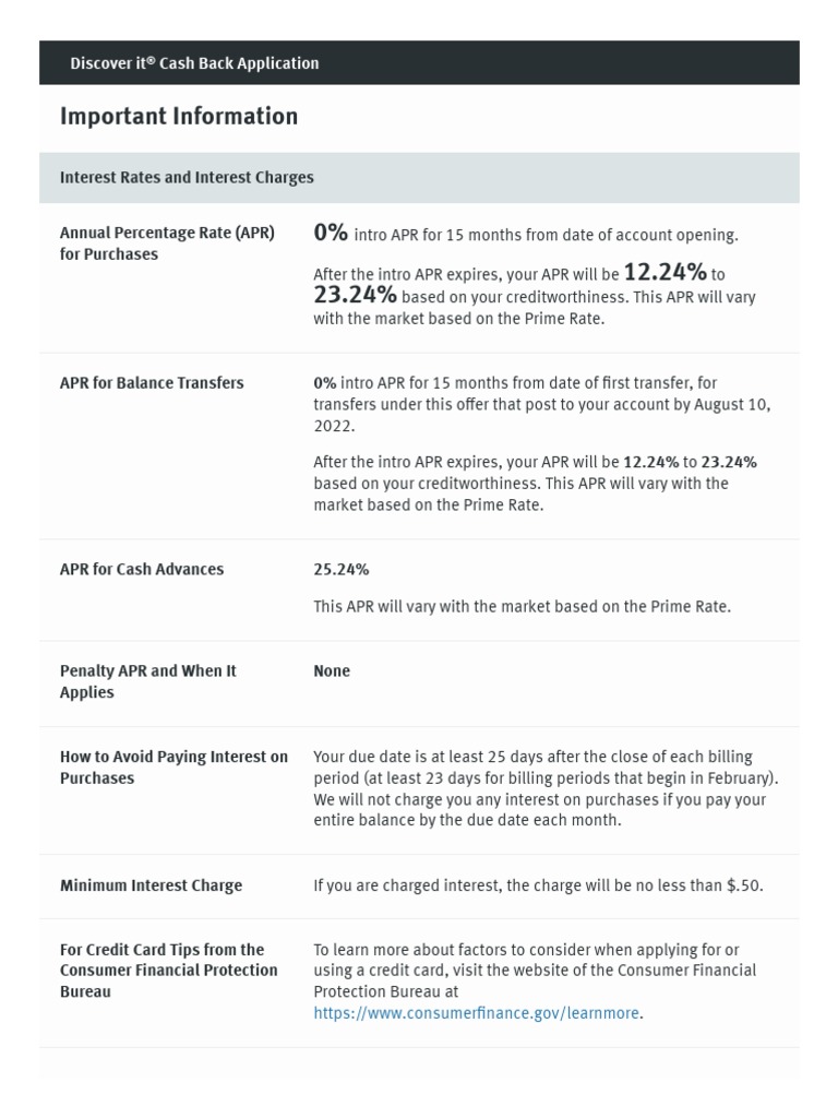 Discover Card Application | PDF | Annual Percentage Rate | Credit Card
