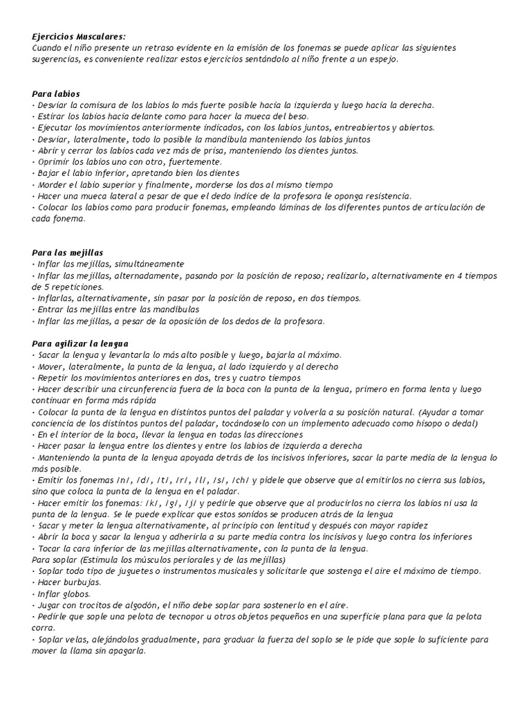 Ejercicios para El Lenguaje | PDF | Boca