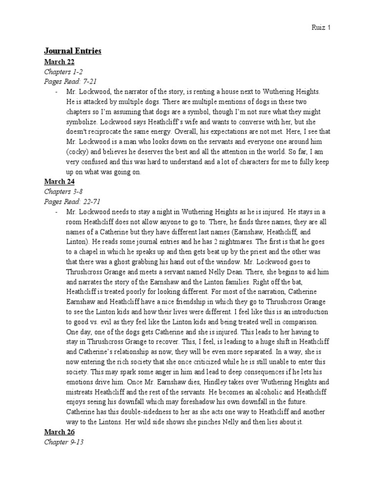 Wuthering Heights Chapter Summaries | PDF | Heathcliff (Wuthering ...
